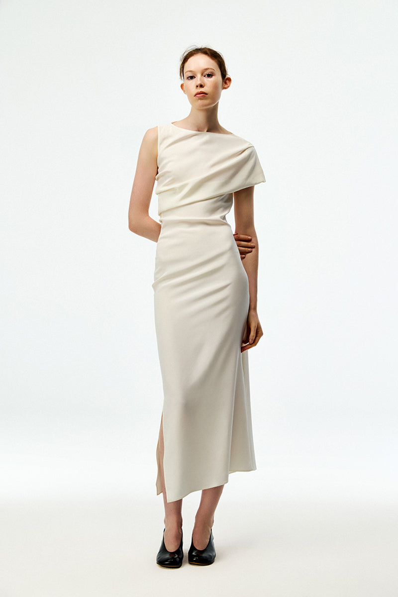 drapey silk dress Draped Strappy Back Midi Silk Dress Pink