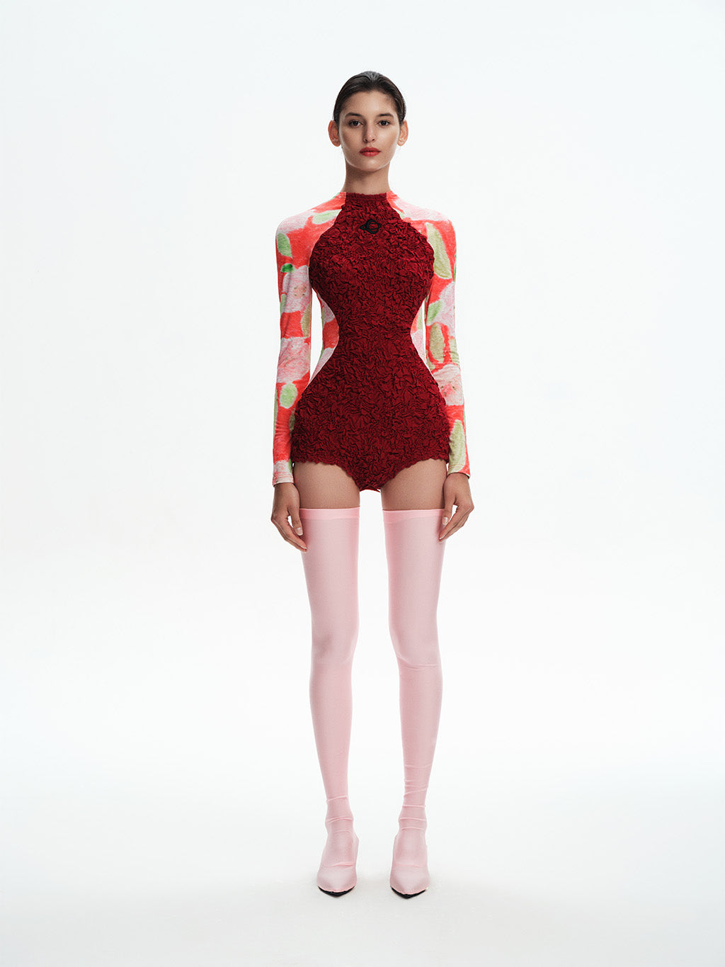 Burgundy Paneled Construction Bodysuit