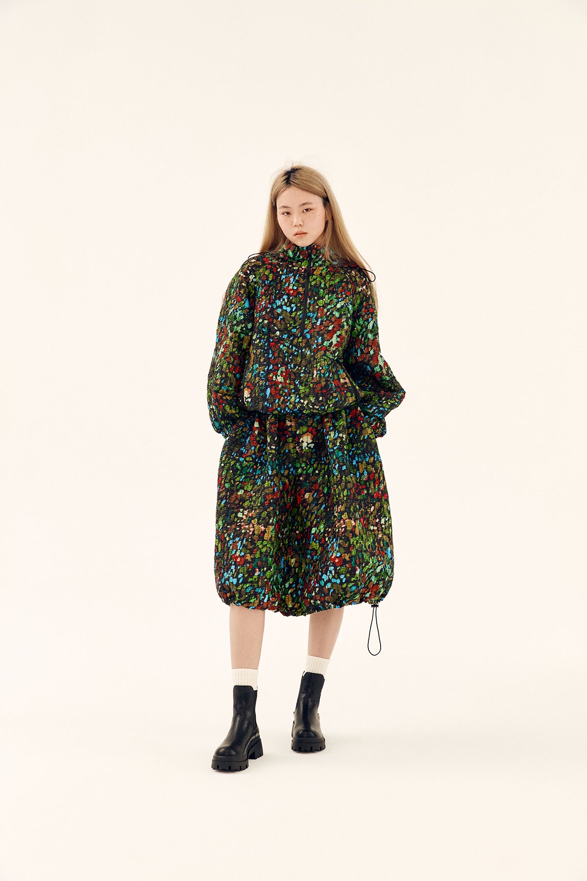 Printed Shirred Windbreaker