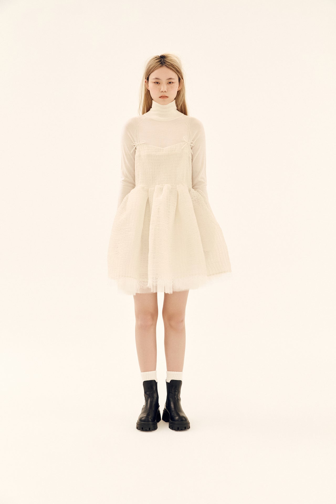 Ivory Shirred Silk Dress