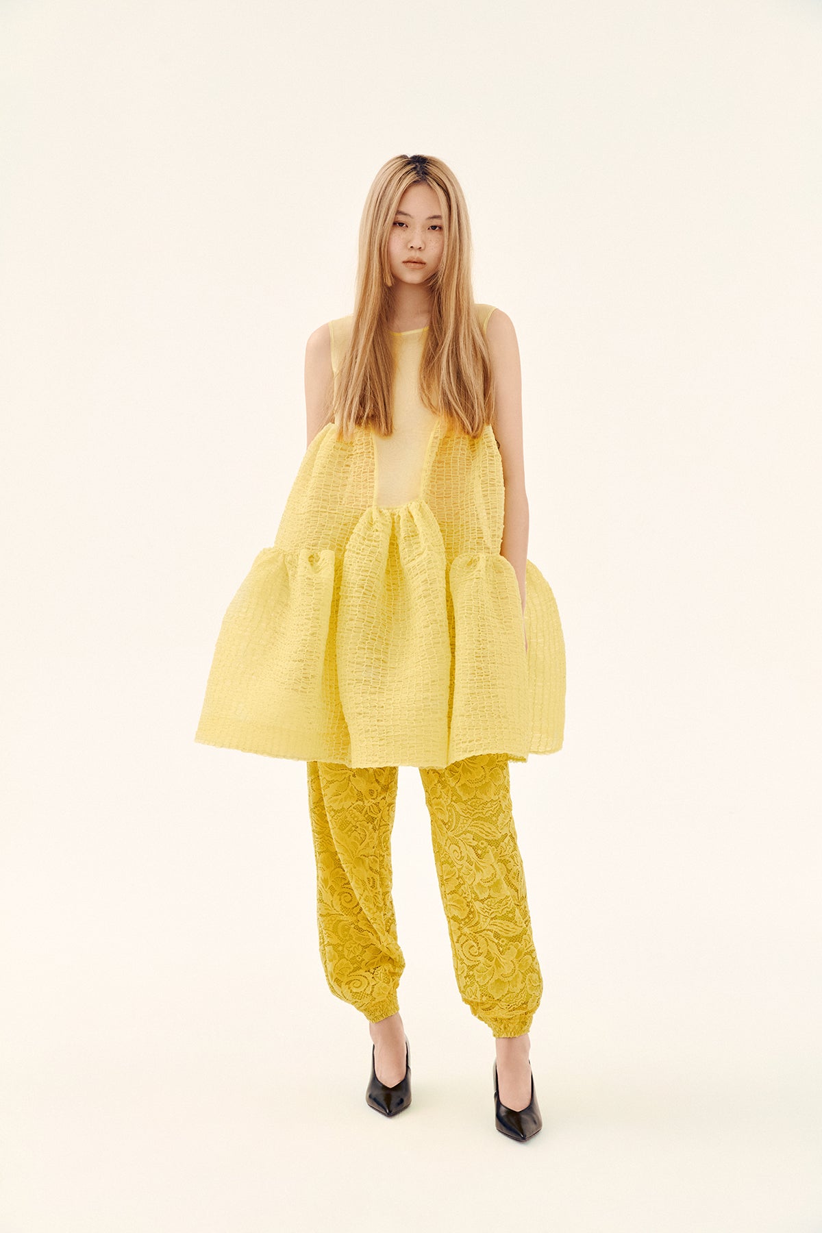 Shirred Silk Babydoll Dress