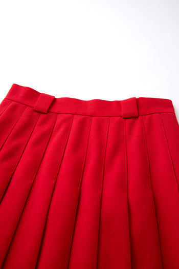 Red Pleated midi Skirt