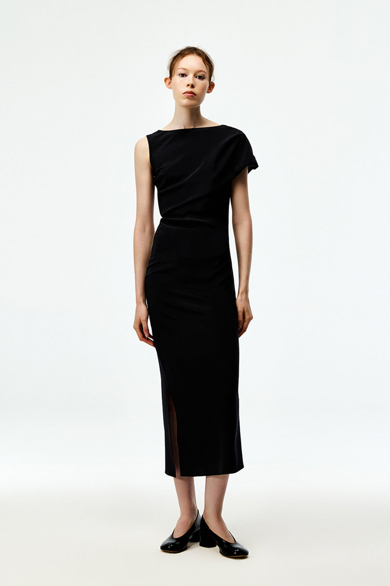 Draped Silk Maxi Dress