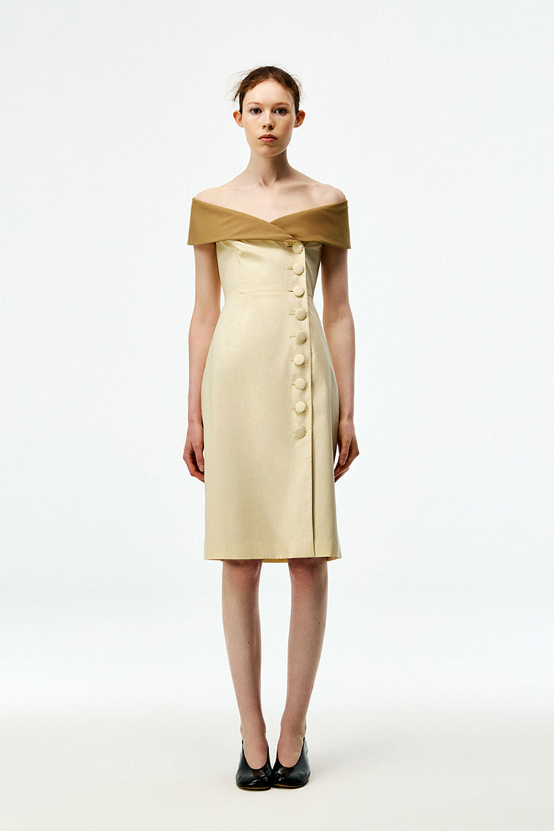 Off-shoulder Button Dress