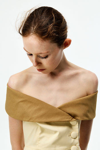 Off-shoulder Button Dress