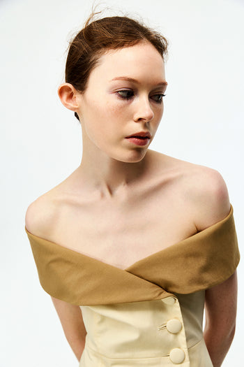 Off-shoulder Button Dress