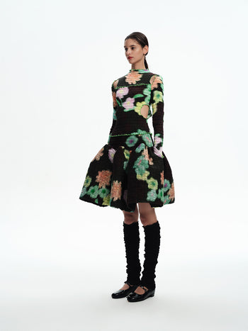 Shirred Black Floral Skirt