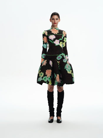 Shirred Black Floral Skirt