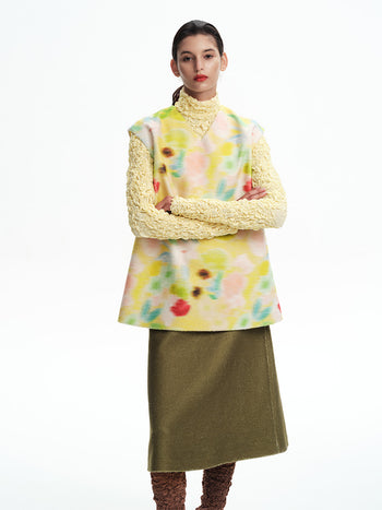 PALE YELLOE TURTLE NECK SMOCKED TOP