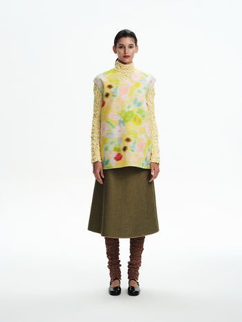 PALE YELLOE TURTLE NECK SMOCKED TOP