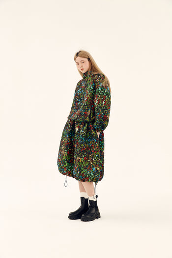 Printed Shirred Windbreaker