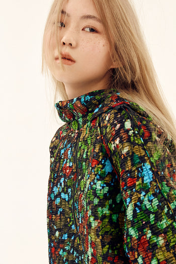Printed Shirred Windbreaker