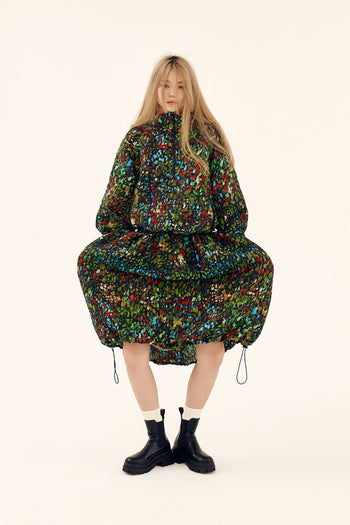 Printed Shirred Windbreaker