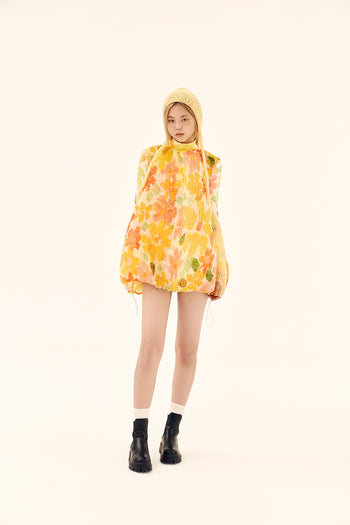 Shirred Floral Dress