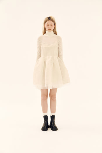 Ivory Shirred Silk Dress