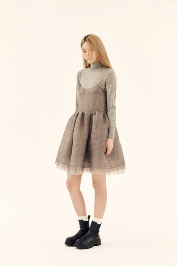 Grey Shirred Silk Dress