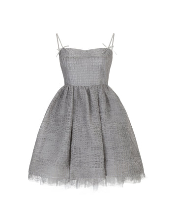 Grey Shirred Silk Dress