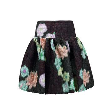 Shirred Black Floral Skirt