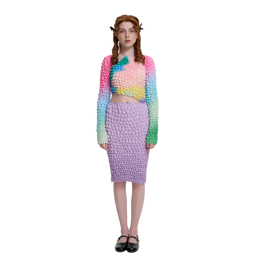 Printed Popcorn Asymmetric Dress